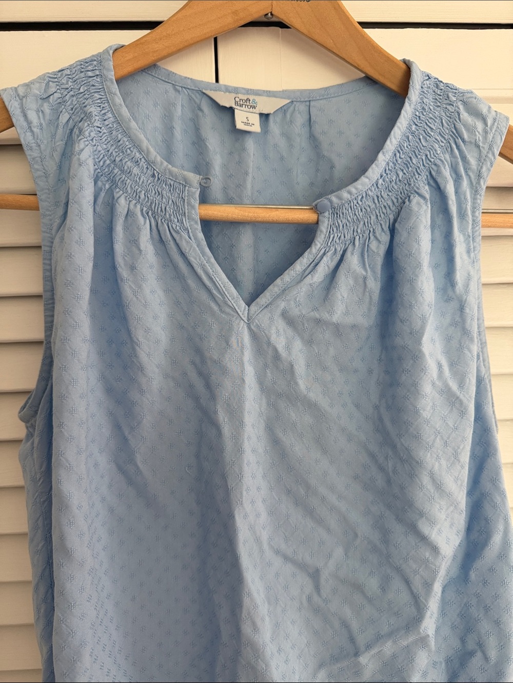 croft & barrow Pale Blue Smocked Neck Sleeveless Top